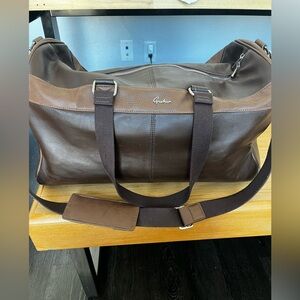 Robert Graham Leather Brown Overnighter duffel weekend weekender bag